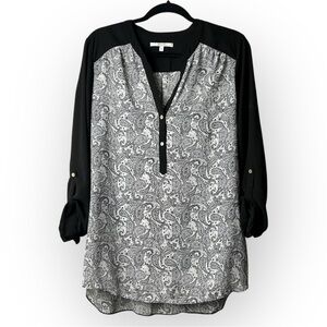 SUNG Alfred Sung Black and White Paisley 3/4 Sleeve Top L